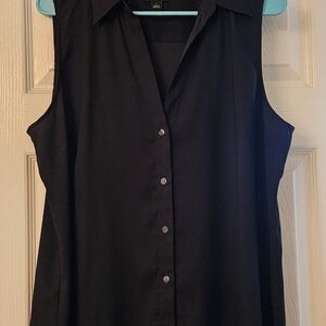 Ann Taylor Black Sleeveless Notched Collar Blouse